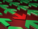 Red Arrow Against Multiple Green Arrows